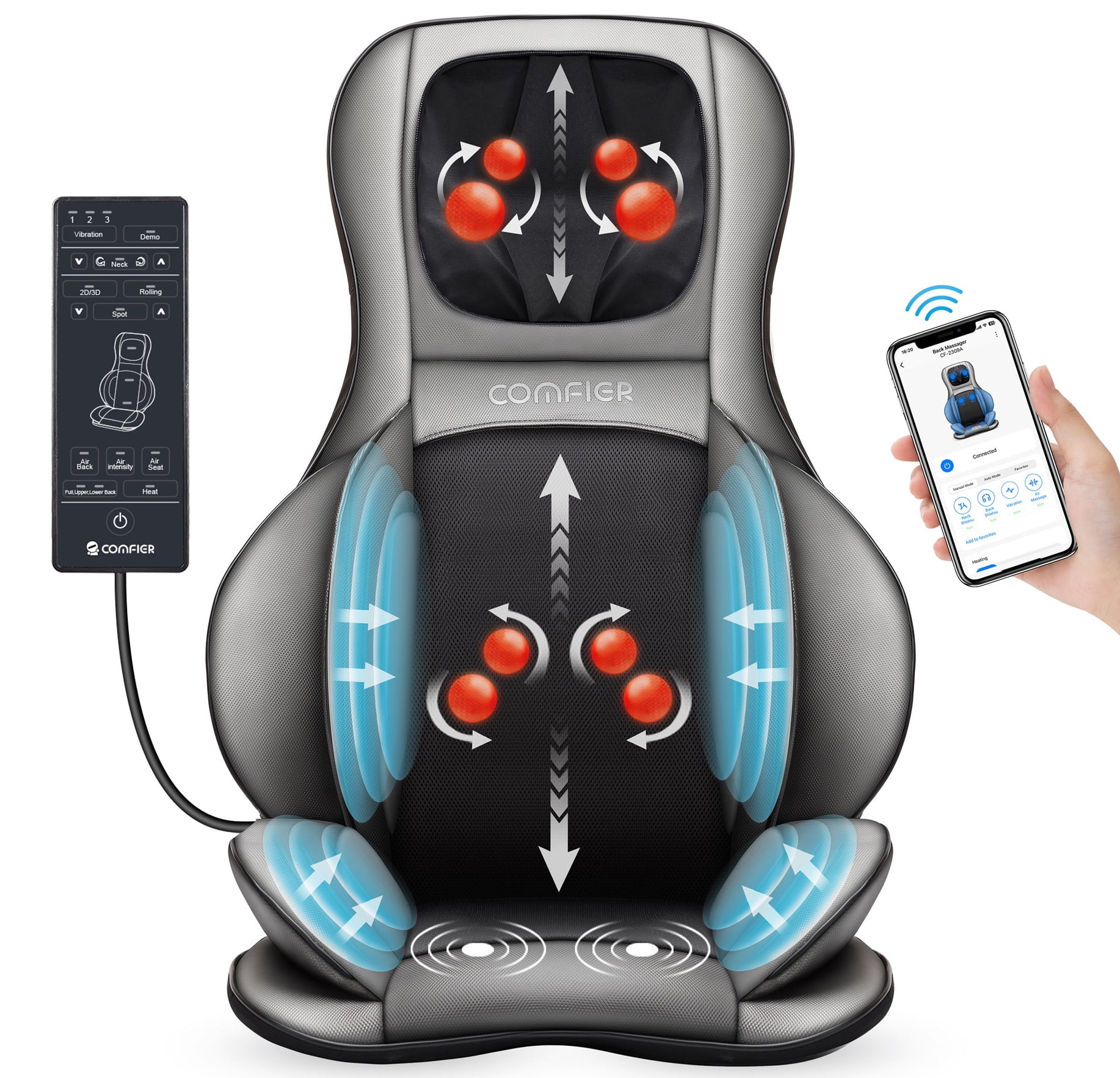 BANU Shiatsu Neck & Back Massager – 2D/3D Kneading Full Back Massager  with Heat & Adjustable Compression Massage 