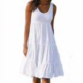 thumbnail image 2 of Robe Femme Col Rond Bretelles Robe Sans Manches Robe Fille Vêtements de Plage, Blanc, G, 2 of 5