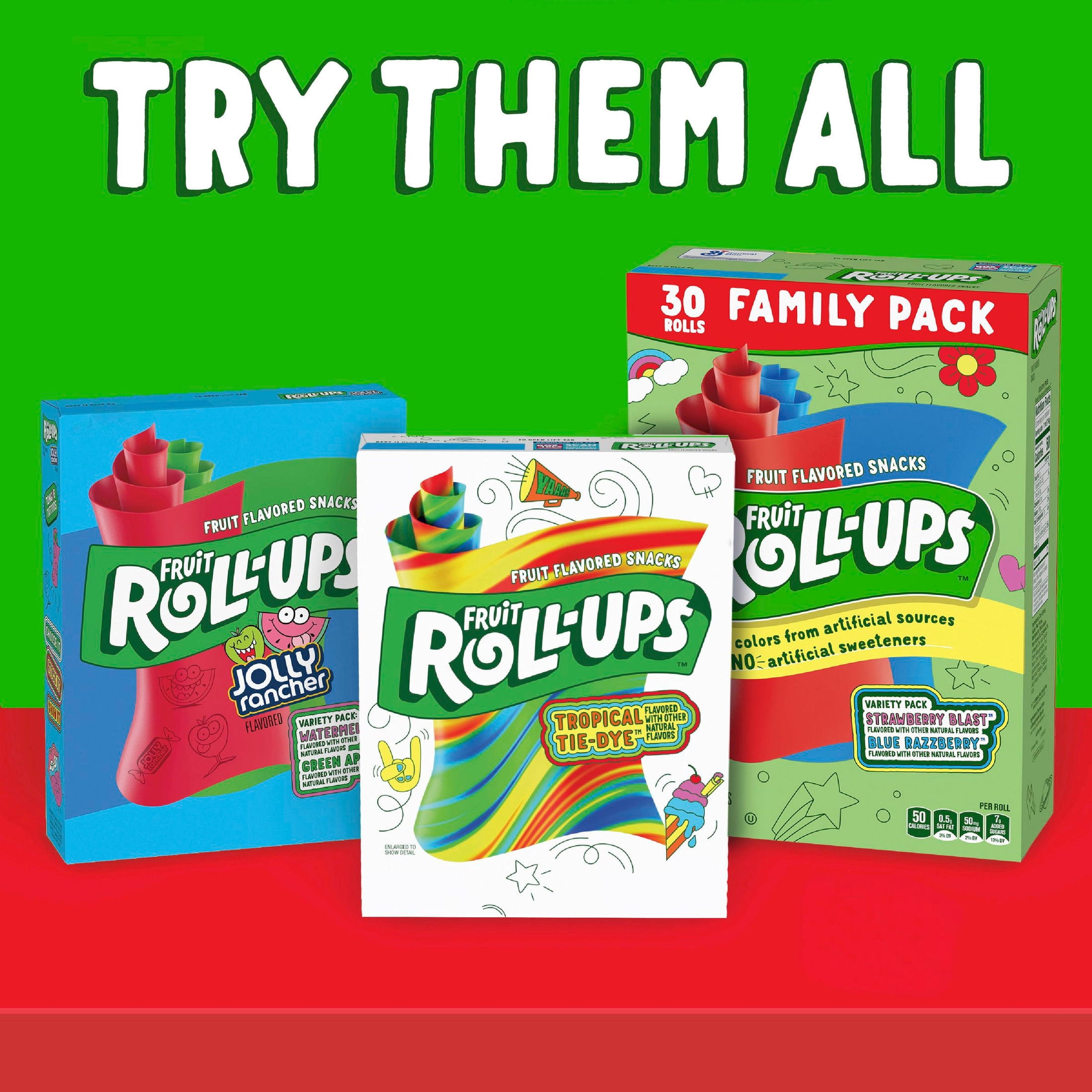 Fruit Roll-Ups Fruit Flavored Snacks, Gluten Free, Variety Pack, 30 Count, 15 oz