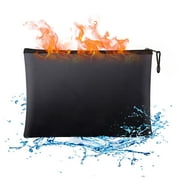 Fireproof Document Bag, Waterproof and Fire Resistant Non-Itchy Silicon Coated Safe Storge for Money, Documents, Jewelry and Passport (Black)