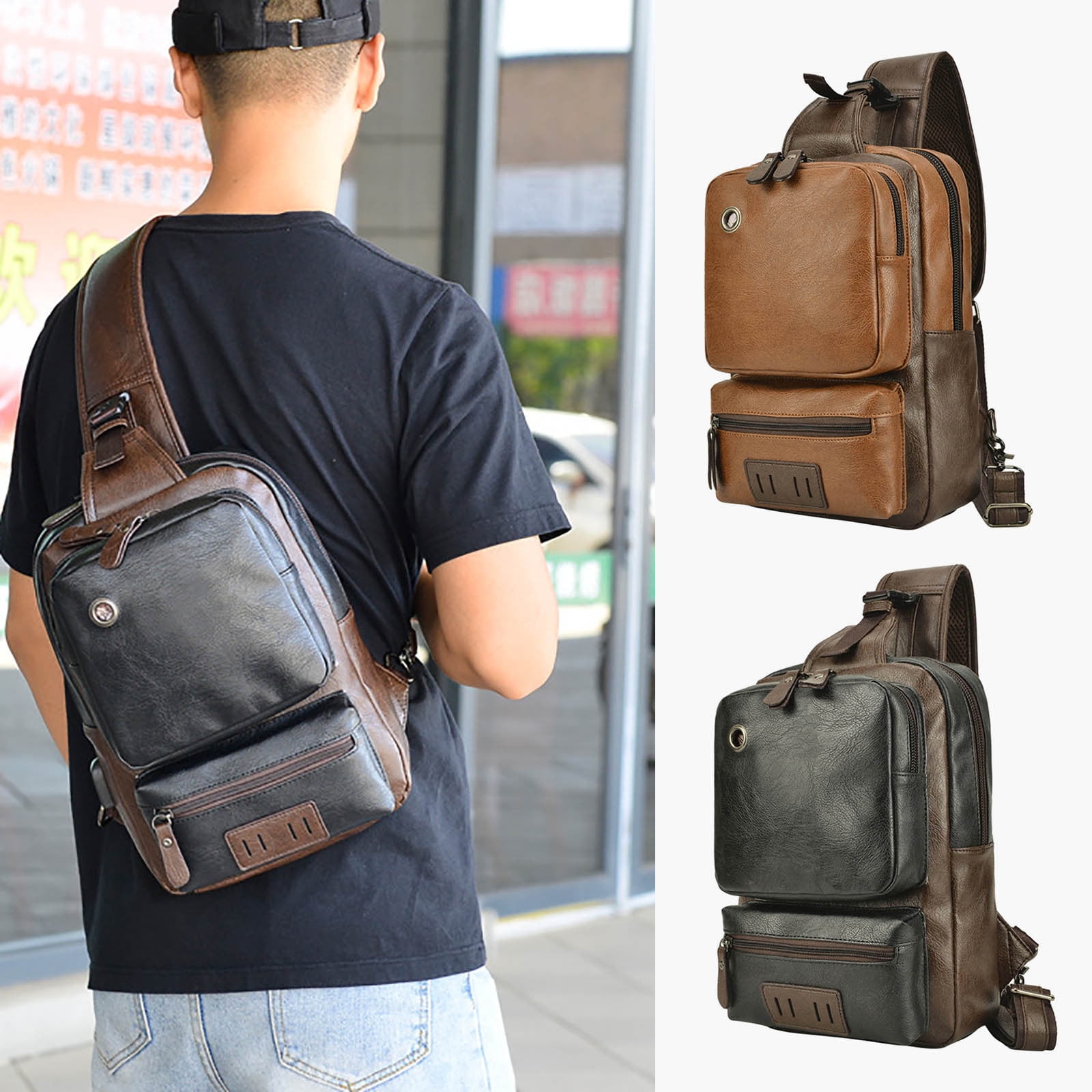 Back to School mtvxesu Sport Chest Bag Vintage Multifunctional Chest Bag Soft Leather Crossbody Shoulder Bag Personalized Student Bag Front Pack Park Bag Up to 50 Off Walmart