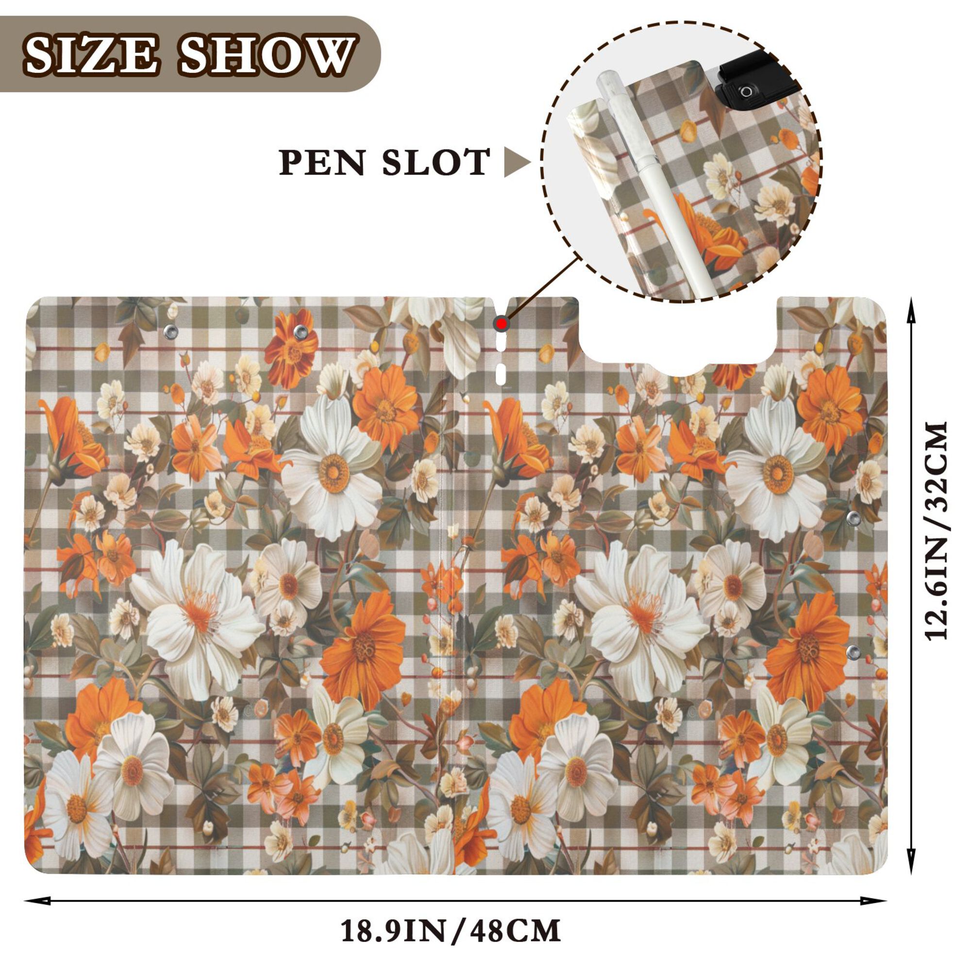FORMRS A4 Clipboard Folder with Pen Holder Horizontal Foldable School Office Binder, Rustic Floral