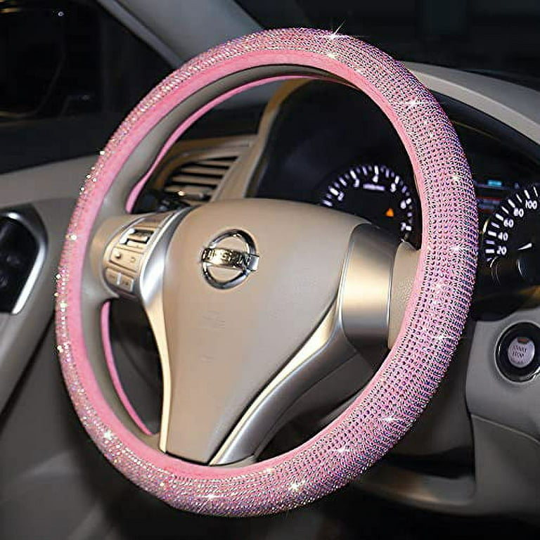 Carwales Car Bling Steering Wheel Cover for Women Girls Cute Pink 15 Inch  Universal Colorful Crystal Rhinestone Diamond Rainbow Bling Accessories  Anti-Slip Wheel Protector Pink 