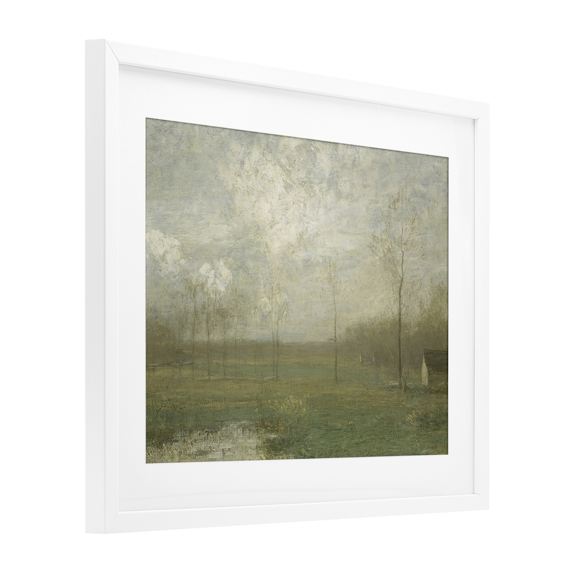 Hazy Farmland View White Framed Print Under Glass, design by Lettered and Lined