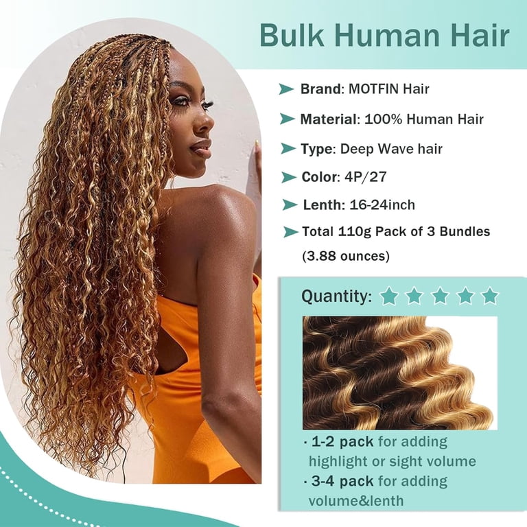 18 Inch Deep Wave Human Hair Extensions 110g 3 Bundles Boho Braids Amazon.com : Human Braiding Hair for Boho Braids Bohemian 18  main image 4