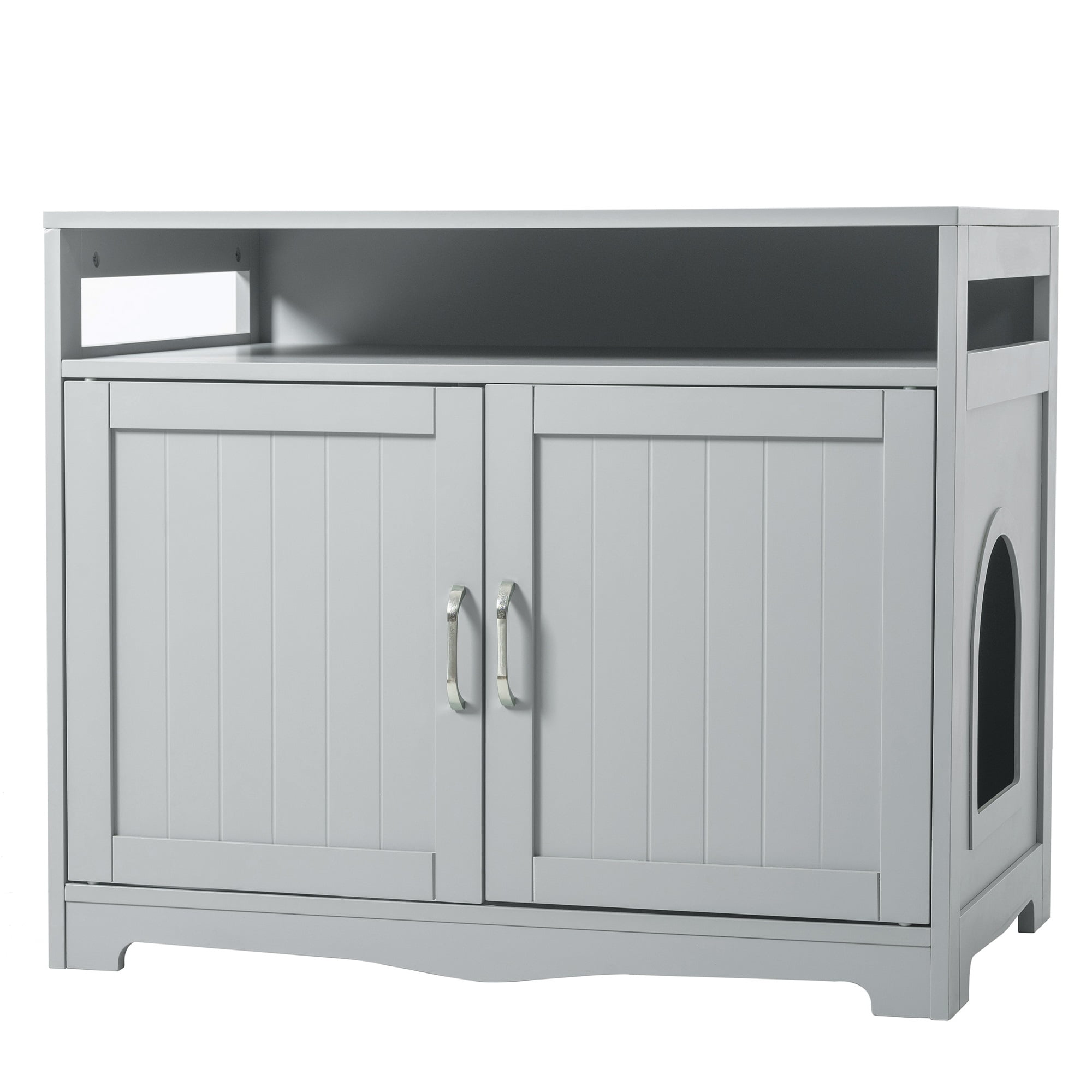 Pefilos 31" Cat Litter Box Enclosure Furniture with Hidden Plug, 2 Doors Indoor Cat Washroom, Wooden Enclused Litter Box Cat House, Gray Pefilos 31" Cat Litter Box Enclosure Furniture with Hidden Plug, 2 Doors Indoor Cat Washroom, Wooden Enclused Litter Box Cat House, Gray
