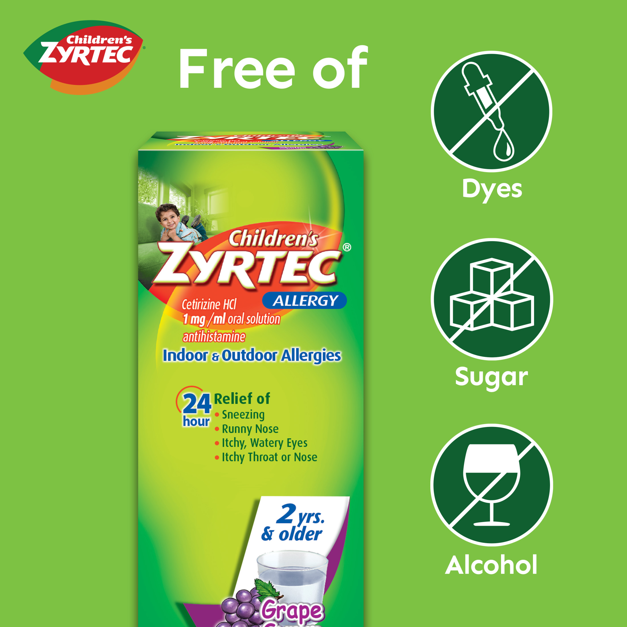 Children's Zyrtec 24 Hour Allergy Relief Syrup, Grape Flavor, 4 fl. oz - image 2 of 9