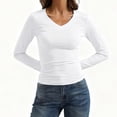 thumbnail image 4 of Josdec Women V-Neck Basic Casual Long Sleeve T-Shirt, Solid Color Slim Fitted Everyday Essential Pullover Tops S-XL, 4 of 6