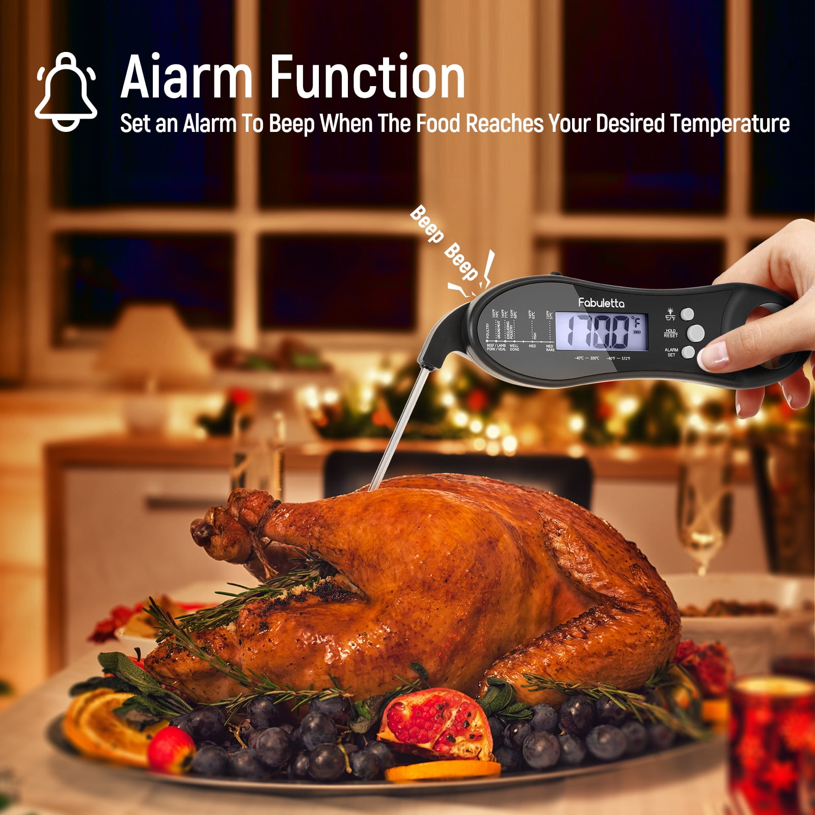 Oven Safe Leave in Meat Thermometer Instant Read, 2 in 1 Dual Probe Food  Thermometer Digital with Alarm Function for Cooking, BBQ, Smoking and