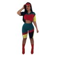 thumbnail image 1 of Women Color Block Splicing Quarter Zip V Neck Crop Workout Shorts Outfit Sets Red XL, 1 of 5