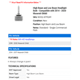 thumbnail image 2 of High Beam and Low Beam Headlight Bulb - Compatible with 2014 - 2020 Maserati Ghibli 2015 2016 2017 2018 2019, 2 of 2