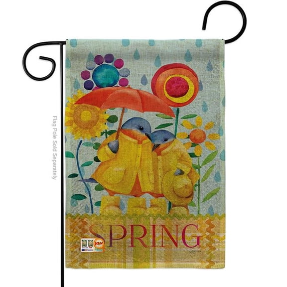 Breeze Decor BD-BI-G-105059-IP-DB-D-US18-BT 13 x 18.5 in. Rainy Day Bluebirds Burlap Garden Friends Birds Impressions Decorative Vertical Double Sided Flag