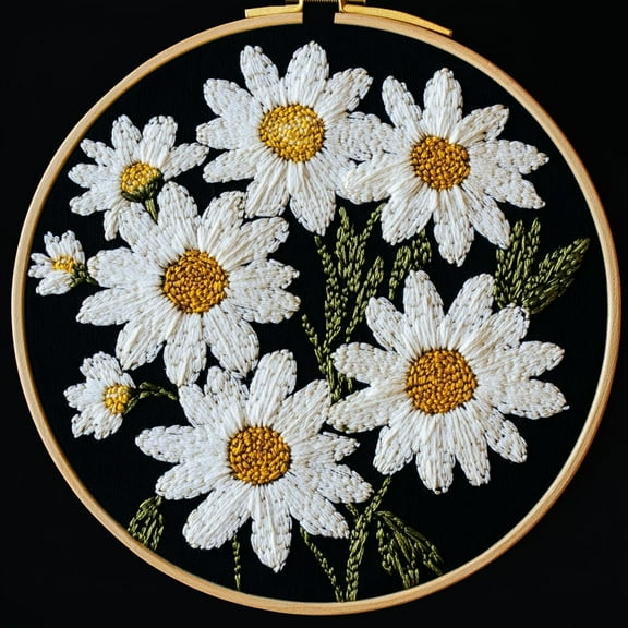 DIY Punch Needle Kits for Beginners White Daisy Flowers with Hoop Punch Needle Starter Craft Embroidery Set Easy for Adults and Children Festival Gift and Decoration 20x20cm-1