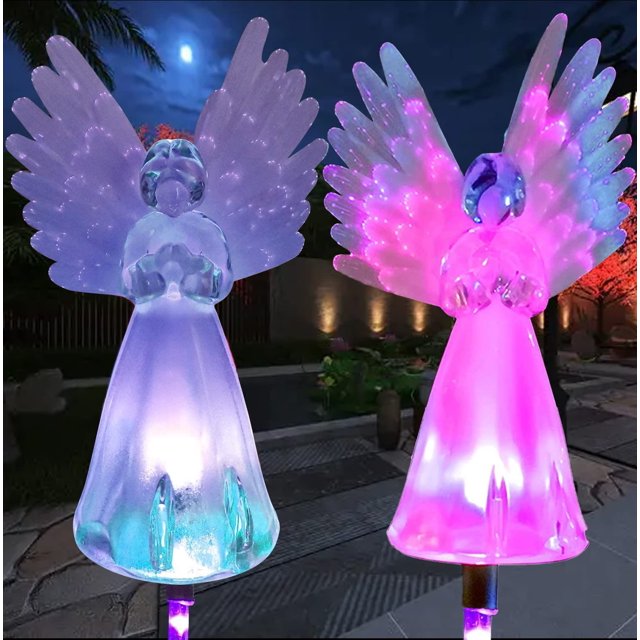 RV Lámpara solar para jardín al aire libre, juego de 2 lámparas LED multicolores de ángel de energía solar, luces decorativas que cambian de color con 7 LED para Navidad, terraza, patio, decoración de césped Sailing Electrónica
