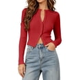 thumbnail image 4 of Lixiuxyad Women's Slim Fit Cardigan, V-Neck Long Sleeve Button-Up Cropped Knit Tops,Red, 4 of 7