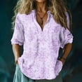 thumbnail image 2 of Wyobmus Womens Linen Summer Shirts Solid Color 3/4 Sleeve Casual Tops Lightweight Comfy Cotton Linen V Neck T-Shirt Blouse C-Purple, 2 of 5