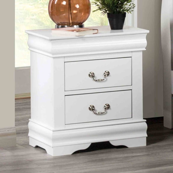 Nightstand, Solid Wood Transitional Bedroom Side Table with 2 English Dovetail Drawers, Hanging Handles and Bracket Legs, White Finish, 21.5"W x 15.5"D x 23.5"H, Dust Proof Case