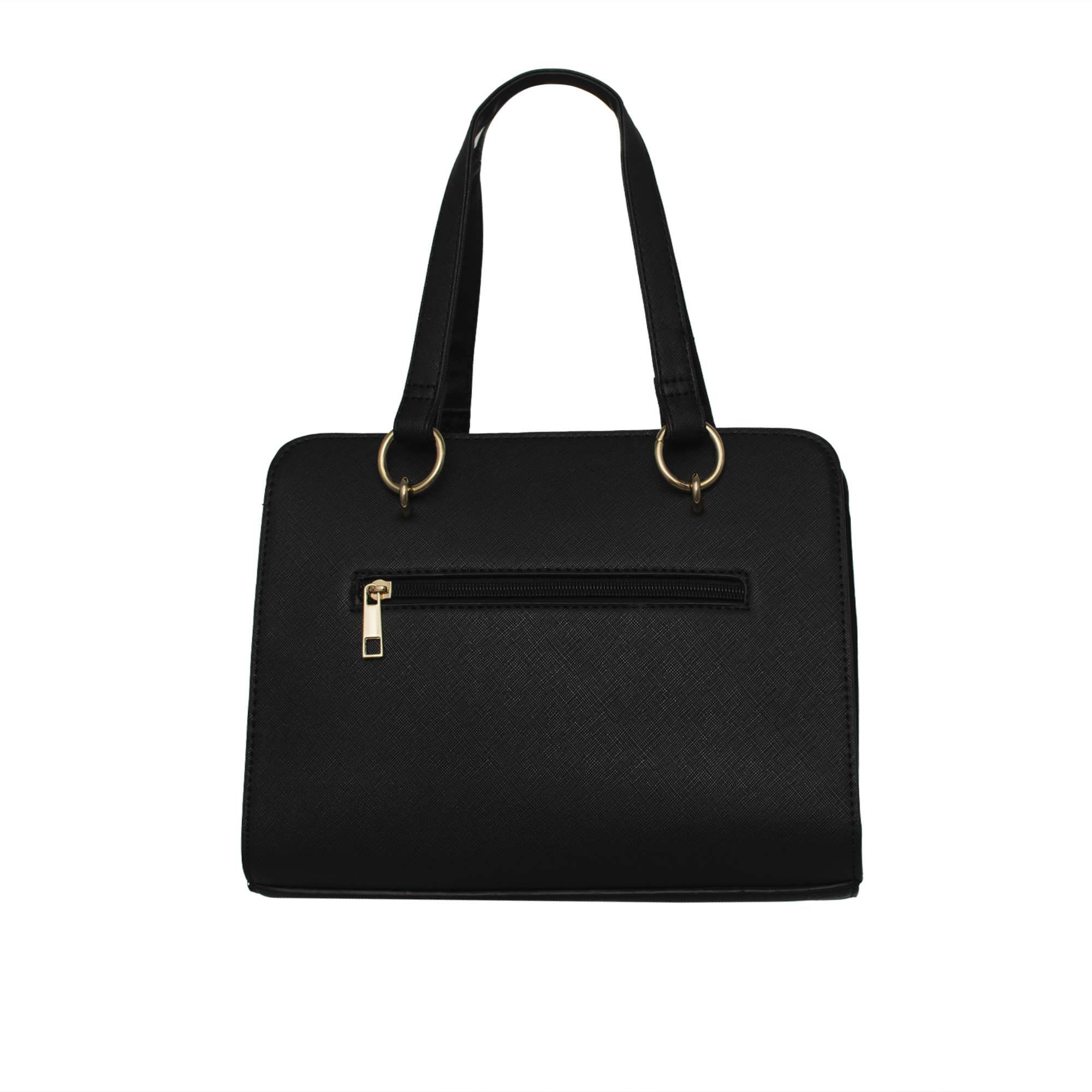 XOXO Women's Vegan Leather Large Black Double Handle Everyday Satchel with Chain