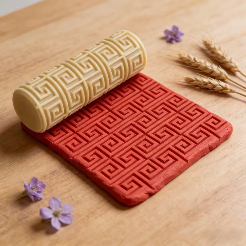 Greek Palindrome Textured Embossing Roller - Polymer Clay Texturing Tool for Ceramics, Sculpture and Art Design
