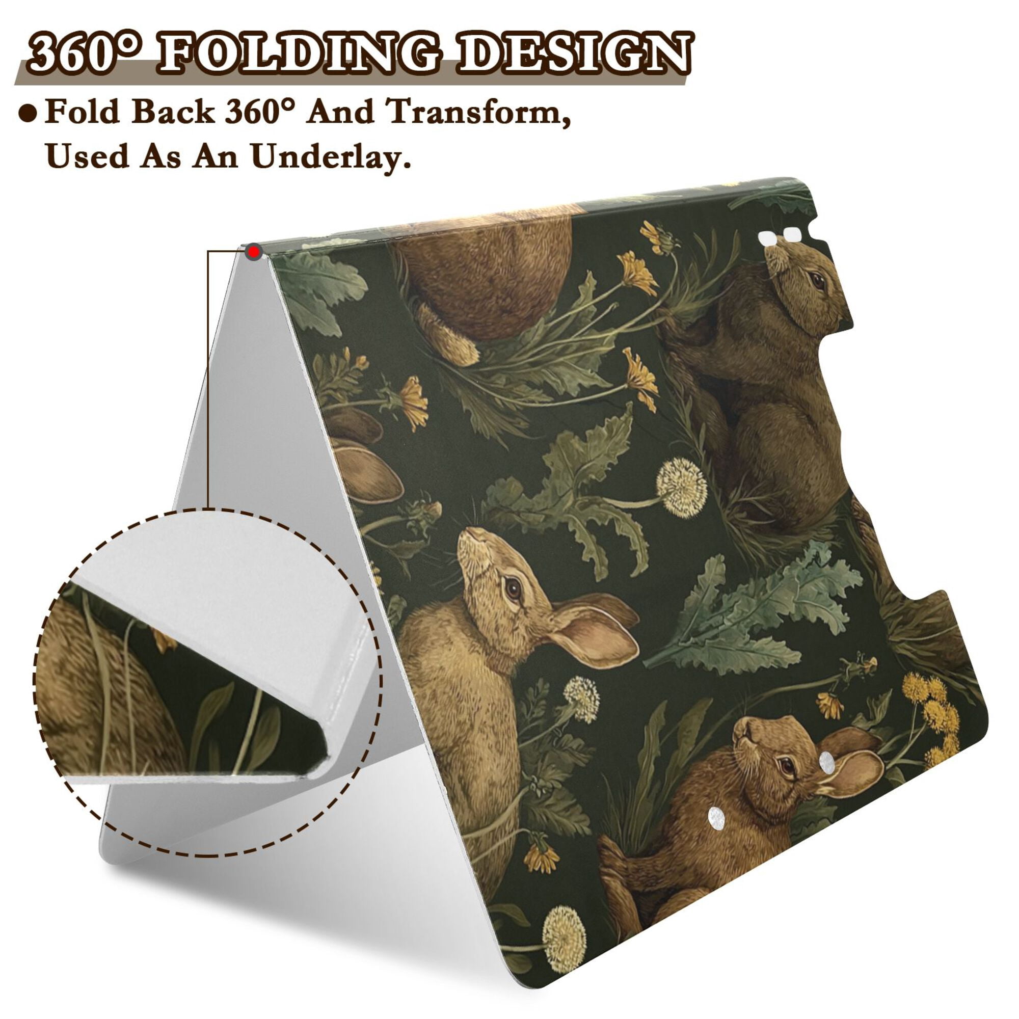 FORMRS A4 Clipboard Folder with Pen Holder Horizontal Foldable School Office Binder, Brown Floral Rabbits Pattern