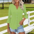 thumbnail image 4 of Craaazy Women's Relaxed Fit V Neck Blouse, Solid Color 3/4 Sleeve Flare Cuff Top, Loose Comfy Button Accent Casual Tee for Spring & Summer Gifts, 4 of 7