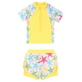 thumbnail image 3 of CHICTRY Kids Girls Rash Guard Swimsuit Floral Print Short Sleeve Shirt with Shorts Tankini Set Yellow Asteroidea 12, 3 of 7