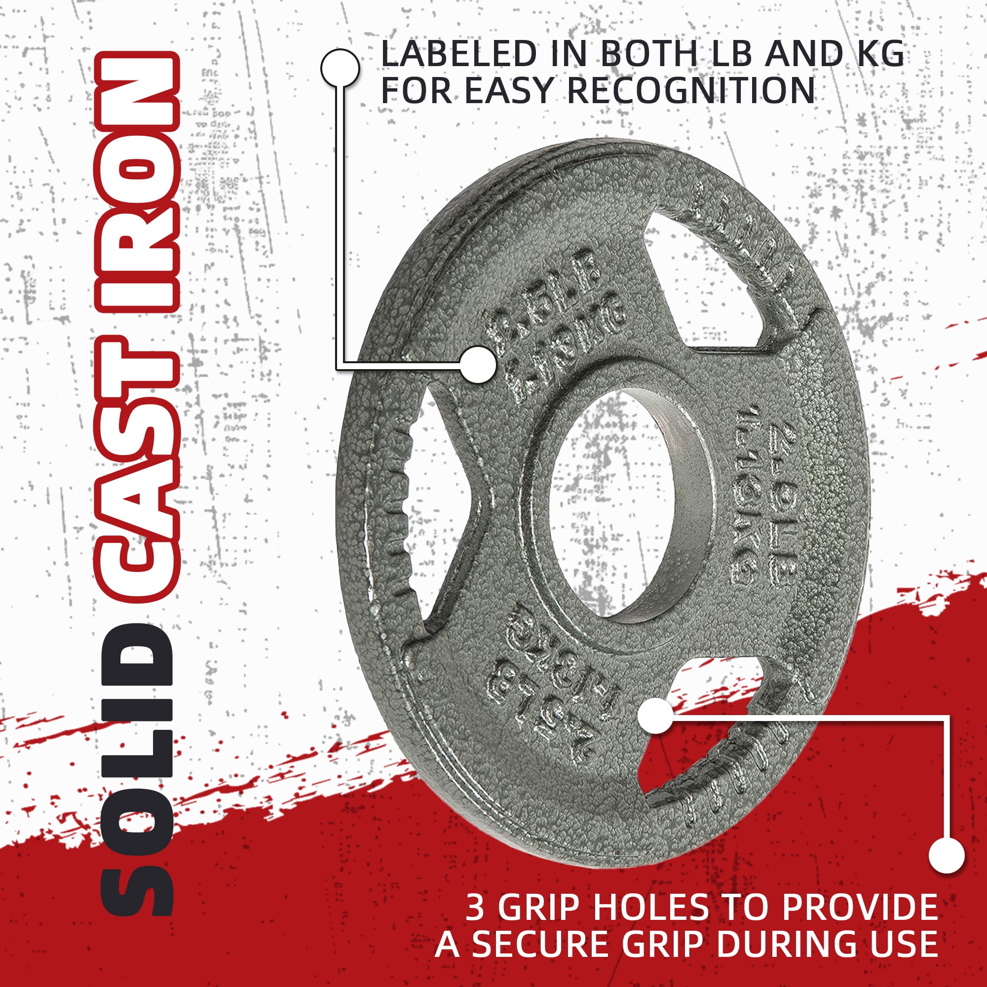 FlexWave 2" Olympic Cast Iron Weight Plates, 2.5-45 lb Set, Rust-Proof Enamel Coating & Tri-Grip Handles, Home & Commercial Gym