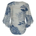 thumbnail image 6 of Blue Floral Wooden Design Women's V-Neck Blouse With 3/4 Ruffled Bell Sleeves Casual Top Ladies Blouses, 6 of 7