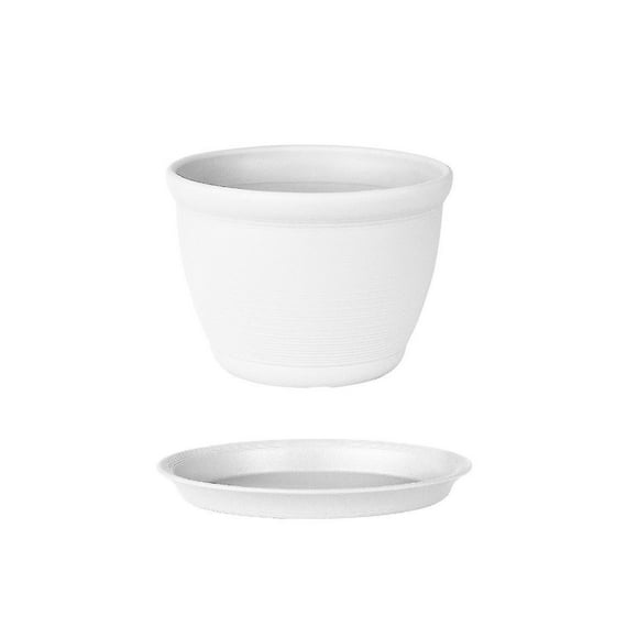 Thickened Resin Flowerpot With Tray Plastic Round Supplies Succulents Planter White
