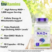 TNVitamins Nicotinamide Adenine Dinucleotide NAD+ Supplement 1,000 mg Per Serving for Cellular Energy Support and Mitochondrial Function, 90 Count