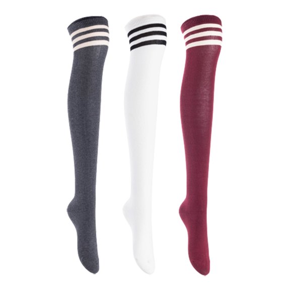 Lian LifeStyle Women's 3 Pairs Adorable Comfortable Soft Thigh High Over Knee High Cotton Socks, Size 6-9, JMYP1022 DarkGrey, White, Wine