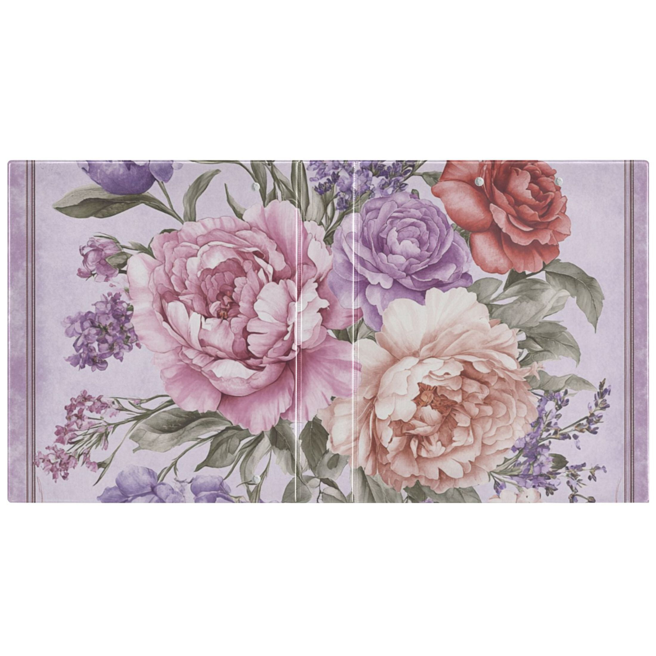 Peonies Roses Lavender Flowers 3 Ring Binders 1.5 inch Hardcover File Folders with Interior Pockets A4 Size Organizer for School Office Hospital Set of 2