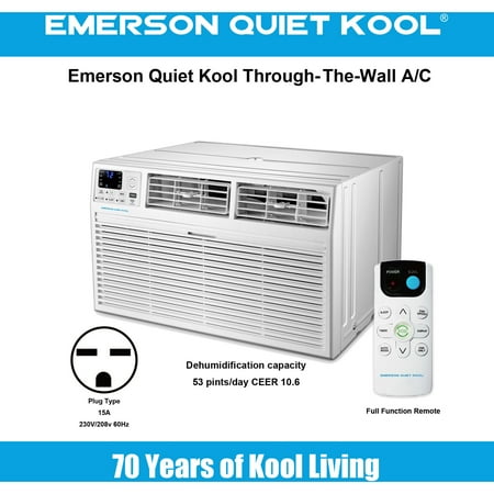 Emerson Quiet Kool 230V 10,000 BTU Smart Through-the-Wall Air Conditioner with Remote, Wi-Fi, and Voice Control