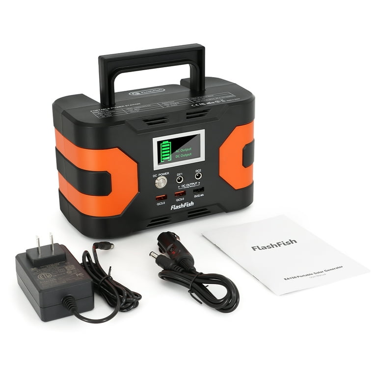 Flashfish Portable Solar Generator, 200W Peak, 166Wh Battery, 2 AC