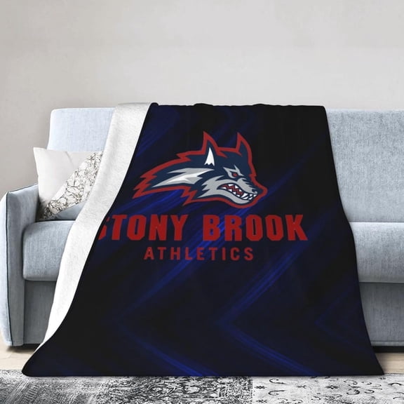 Stony Brook University Logo Fleece Blanket, Very Soft Microfiber Flannel Blanket for Couch Warm and Cozy for All Seasons