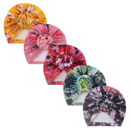 

Relanfenk Baby Hats Toddler Kids Girl Floral Knotted Turban Beanie Headwear Accessories 5PC Hat