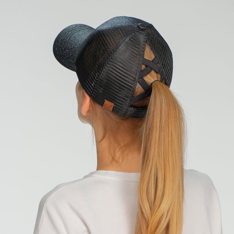 ponycap messy high bun ponytail adjustable glitter mesh  display picture 3