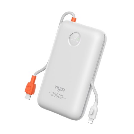 Portable Charger 20000mAh 30W Fast Charging, Power Bank with Built-in Cables & LED Display, USB C Battery Pack for iPhone 16/15/14, Samsung, iPad and Android Phones, Ideal for Travel -White