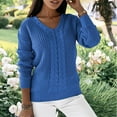 thumbnail image 2 of Fgnfyis Ladies V Neck Slim Fit Fashion Knitted Pullover Sweater Top Long Sleeve for Autumn Winter Blue M, 2 of 8