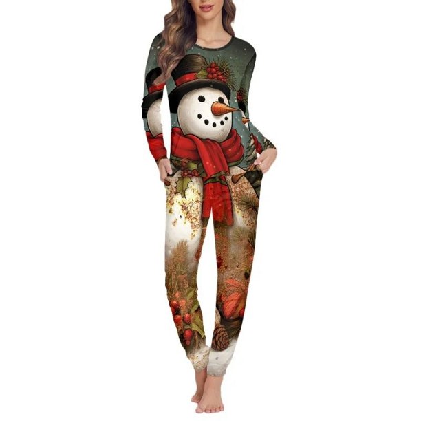 Conjunto de pijama con diseño navideño para mujer, ropa de dormir de manga larga, cómoda, informal, con estampado a pedido