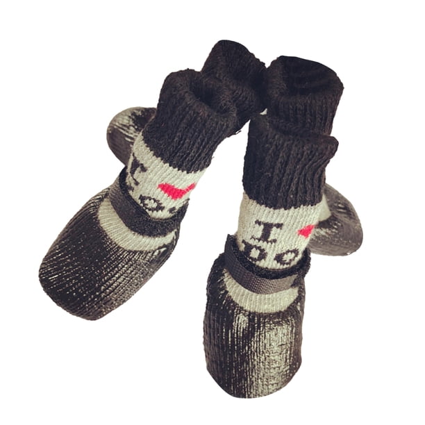Greeniant 4 piezas de zapatos para mascotas lindo algodón lluvia nieve botas conjunto de calcetines buena elasticidad con suela de goma cubierta de pata Ropa para mascotas amor negro L Greeniant PT003813-15B