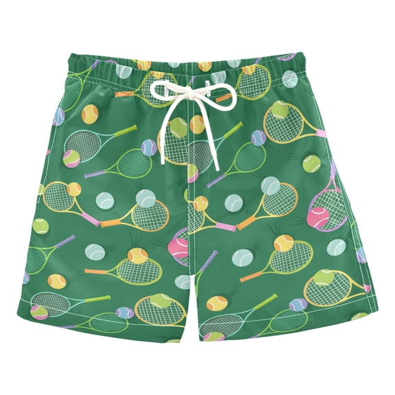 FORMRS Boys Swim Trunks Quick Dry Mesh Lining Beach Boardshorts, Sizes XS-XL, Green Tennis Pattern
