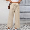 thumbnail image 2 of Duqingm Summer Pants for Women Womens Wide Leg Striped Pants Casual Comfy Lounge Trousers Loose Fit Lightweight Soft Pants Beige,M, 2 of 6