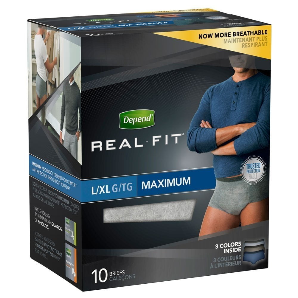Depend Real Fit for Men Briefs, Large/XL, 10 Count