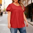 thumbnail image 5 of WQNVRNR Womens Plus Size Shirts Cute- Casual Loose Crew Puff Short Sleeve Summer Tops Blouse Red Size L, 5 of 6