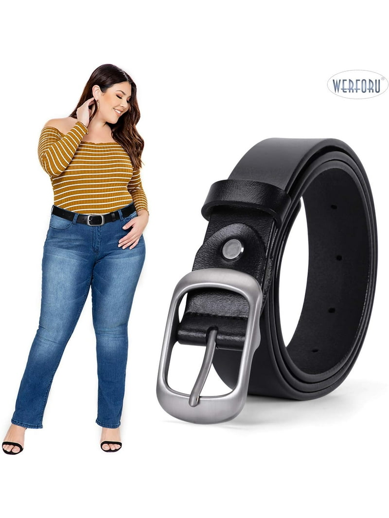 WERFORU Women Black Leather Belt Plus Size Polished Buckle  display picture 3