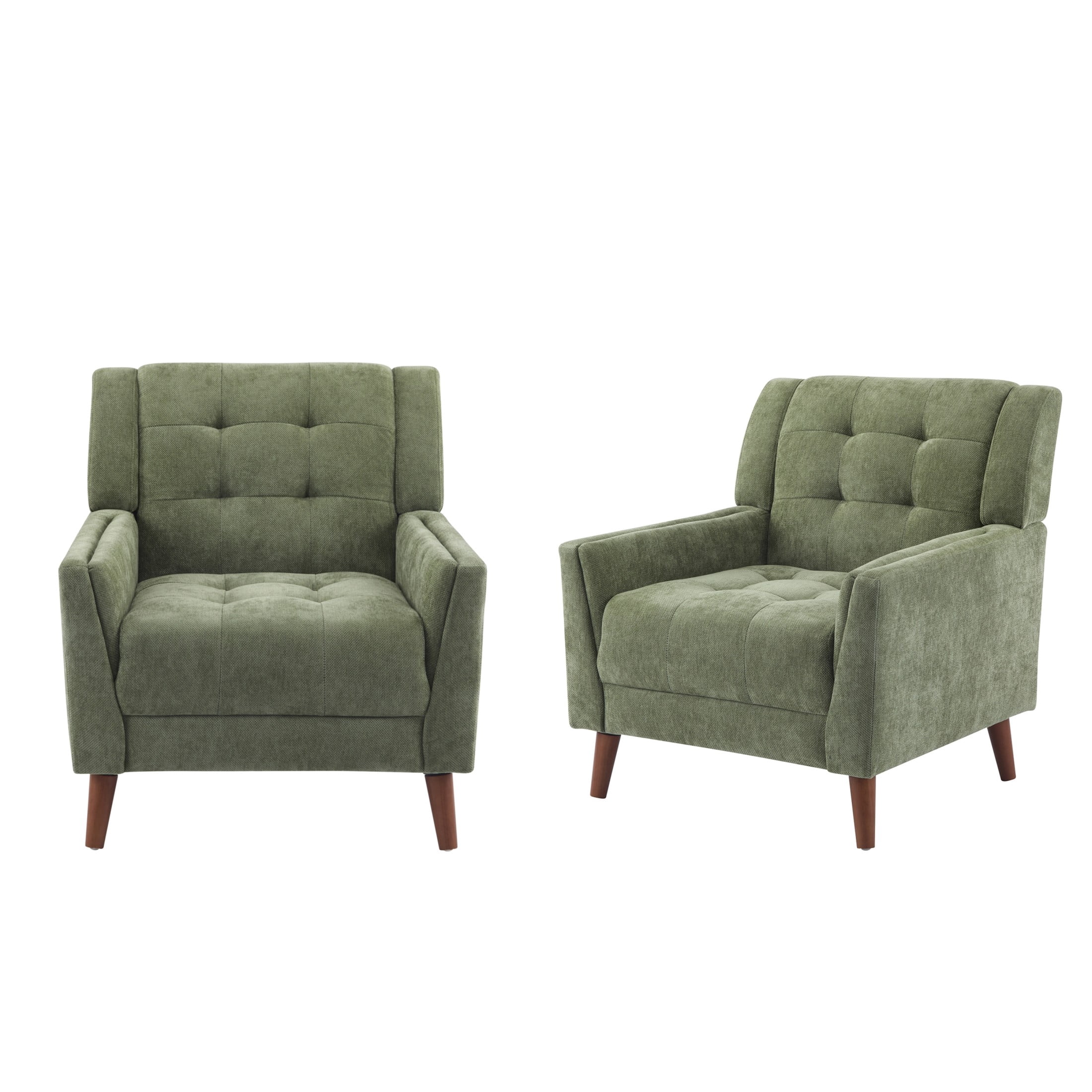 Christopher Knight Home Mid-Century Modern Armchair, Tufted Chenille Upholstery & Rubberwood Legs, Green, Set of 2