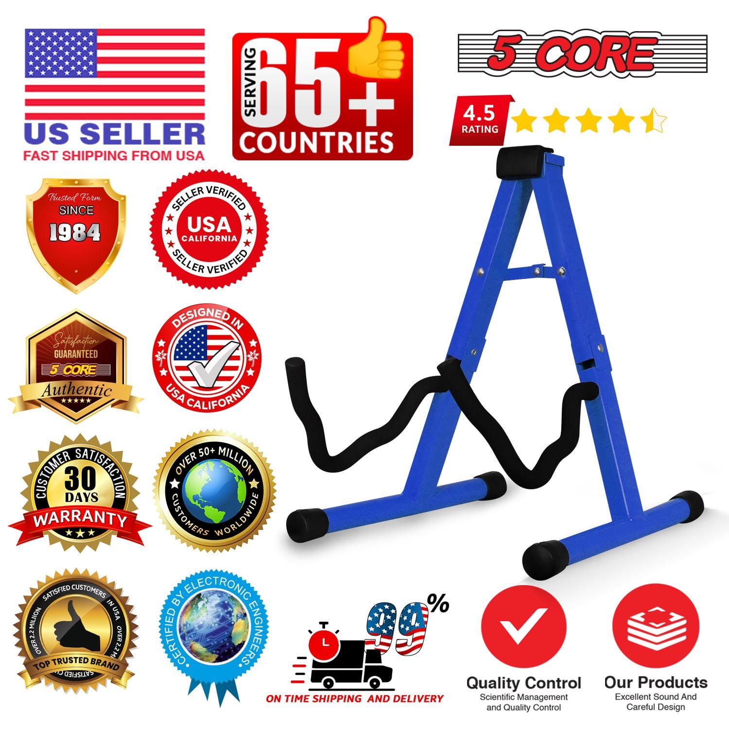 Guitar Stand 2 Pack A Frame w Soft Foam Arm Non Slip Rubber for Acoustic Electric Bass