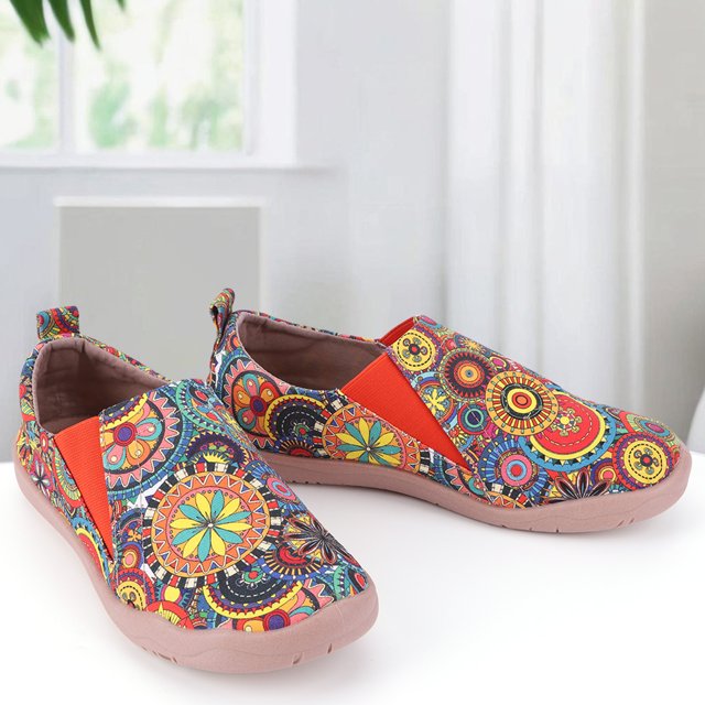 Mocasines de lona con diseño artístico para mujer, zapatos planos transpirables, cómodos y ligeros para uso diario