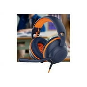V7 Safe Sound 2 HU590E - Headphones - full size - wired - 3.5 mm jack, USB-C - dark blue with orange accent